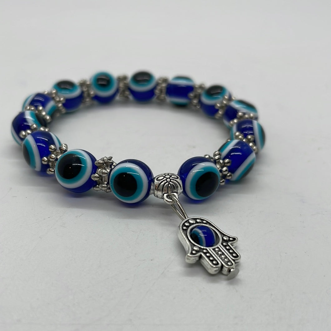 Evil Eye Aqua Protection Bracelet w/Fatima Hand
