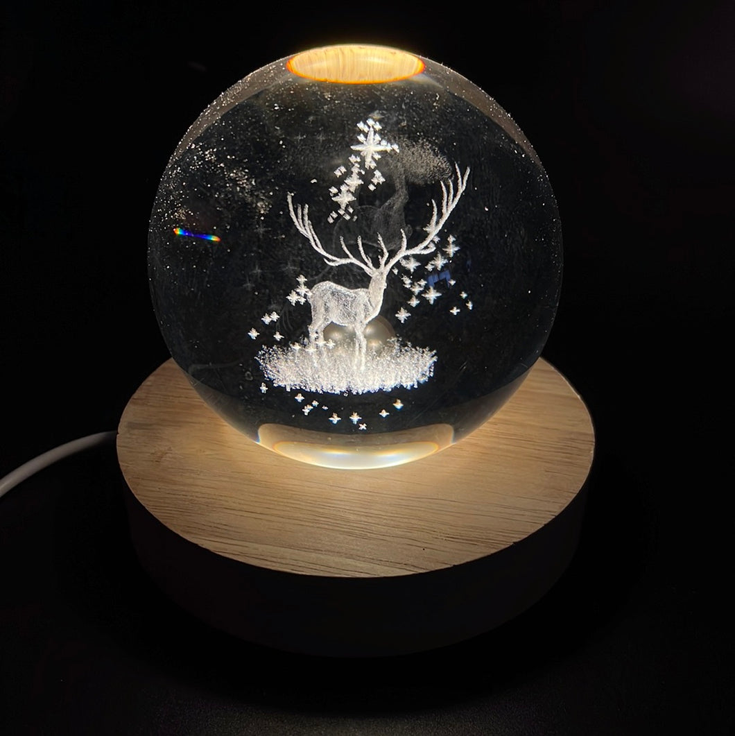 Deer LED Laser Engraved Crystal Ball