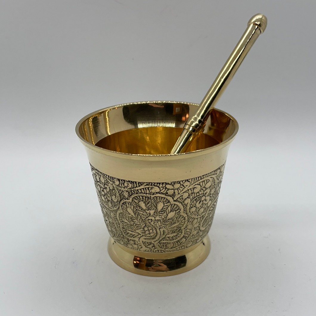 Brass Carved Mortar & Pestle