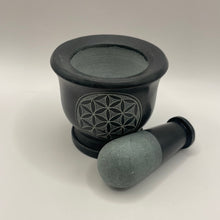 Load image into Gallery viewer, Flower of Life Soapstone Mortar &amp; Pestle
