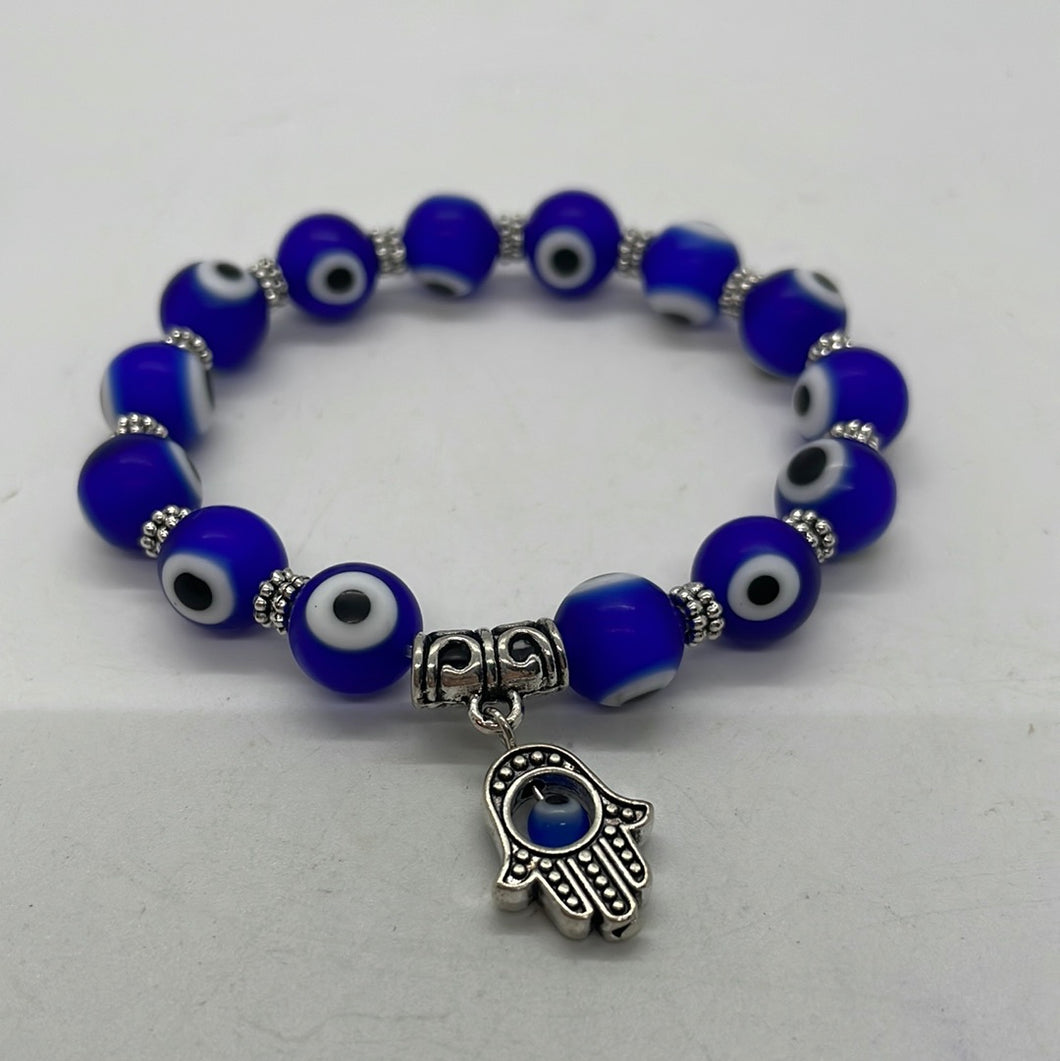 Evil Eye Cobalt Blue Protection Bracelet w/Fatima Hand