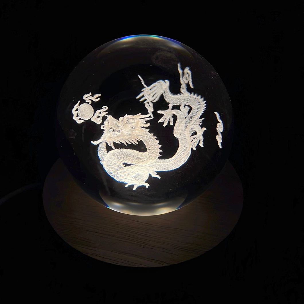 Dragon LED Laser Engraved Crystal Ball