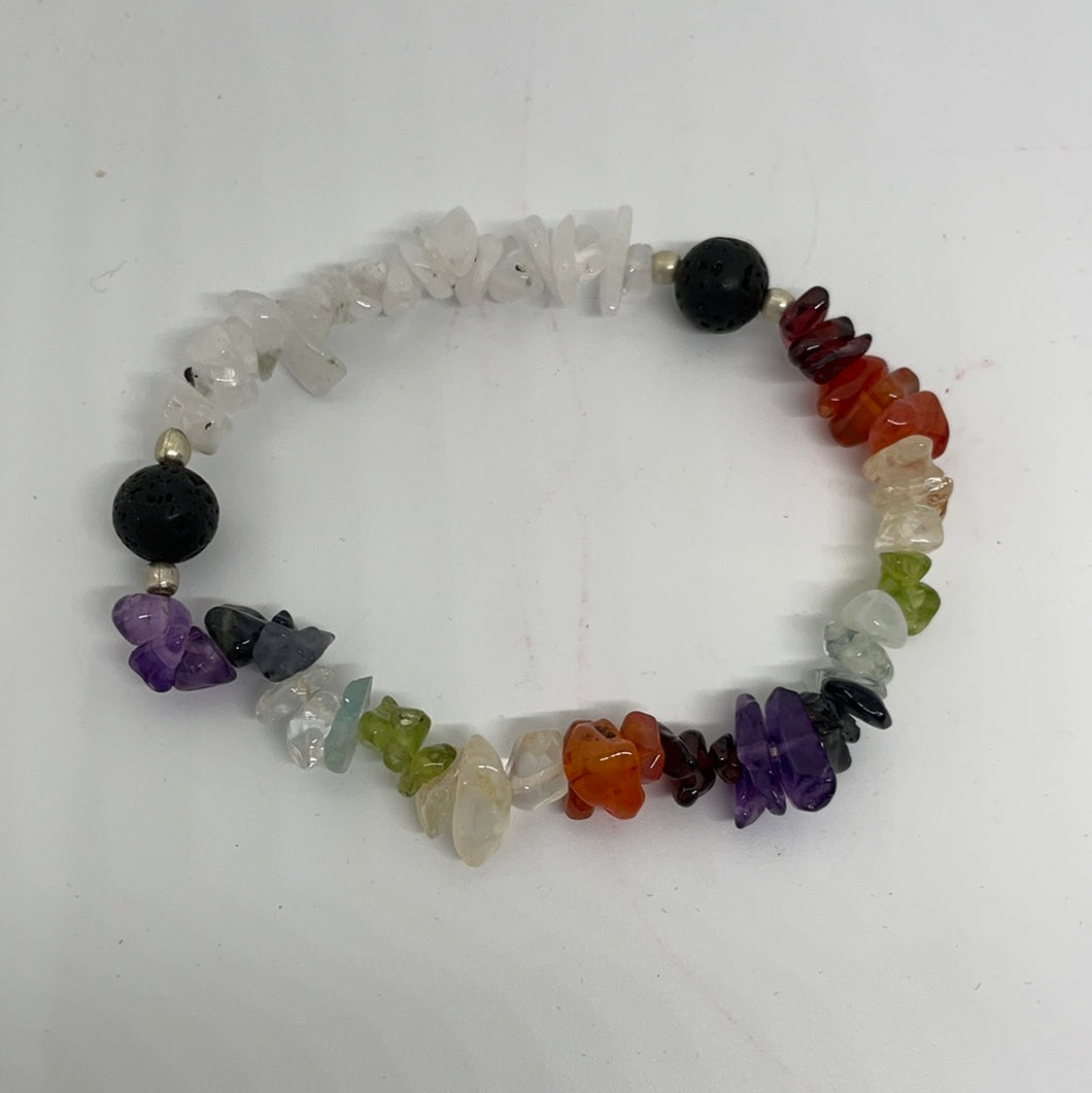 7 Chakras & Rainbow Moonstone Chip Bracelet