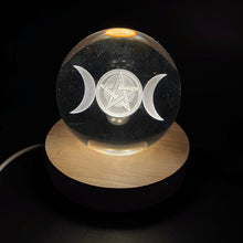 Load image into Gallery viewer, Triple Moon LED Laser Engraved Crystal Ball
