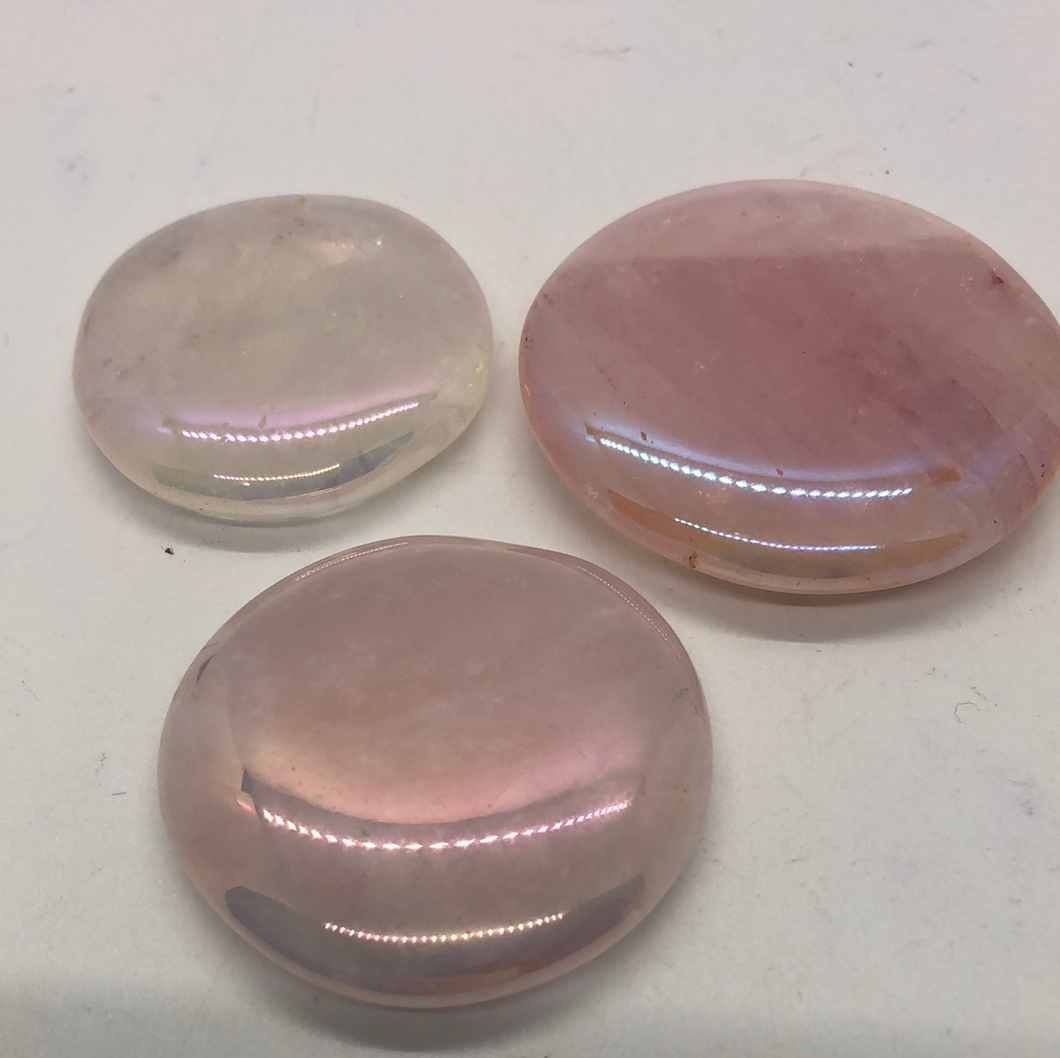 Rose Quartz Rainbow Aura Pocket Stone