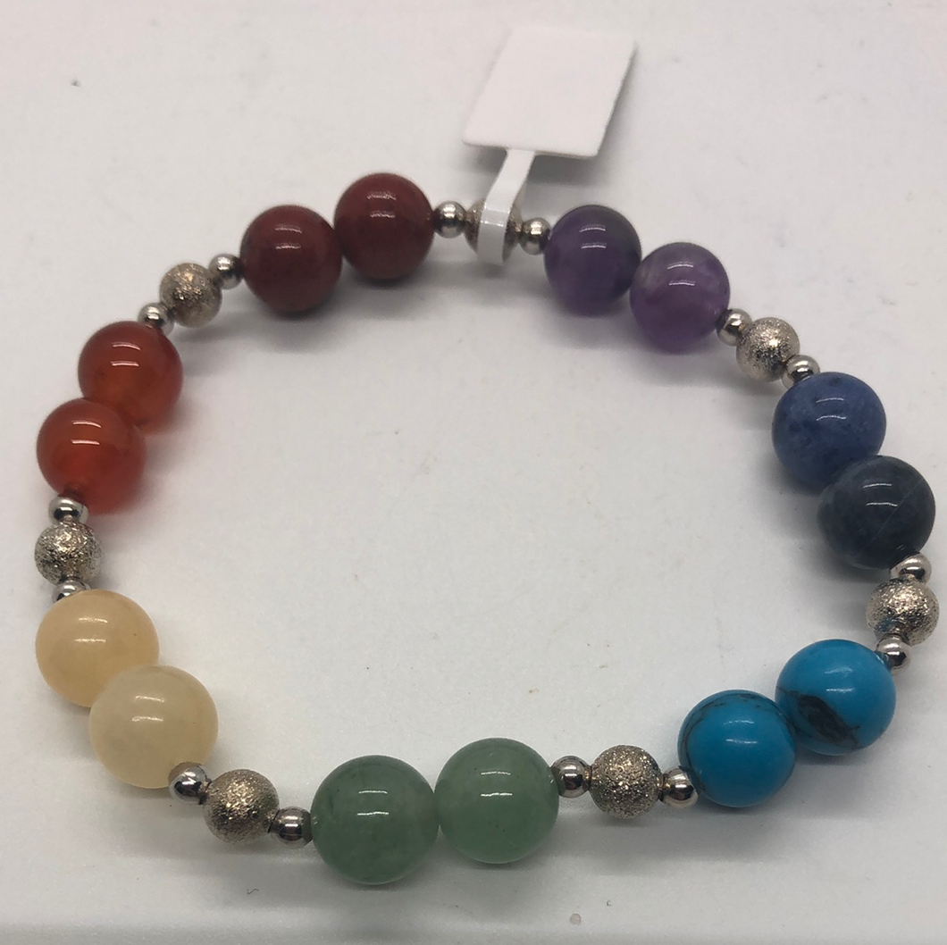 7 Chakras Bracelet with Metal Ball Spacers