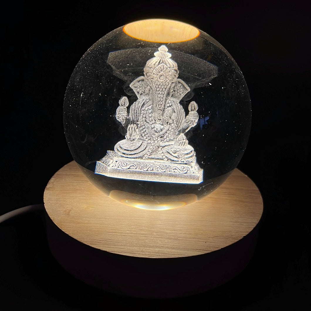 Ganesha LED Laser Engraved Crystal Ball