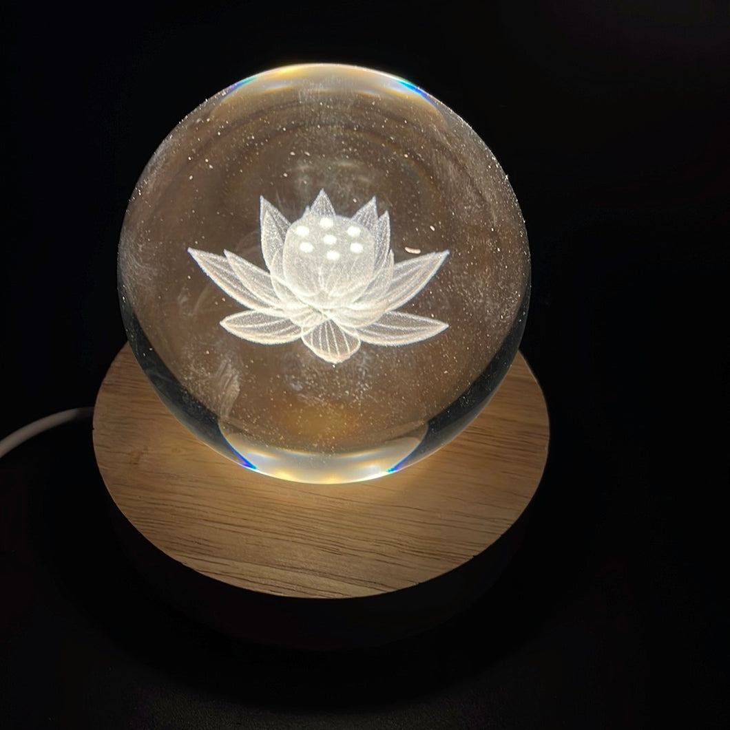Lotus Flower LED Laser Engraved Crystal Ball