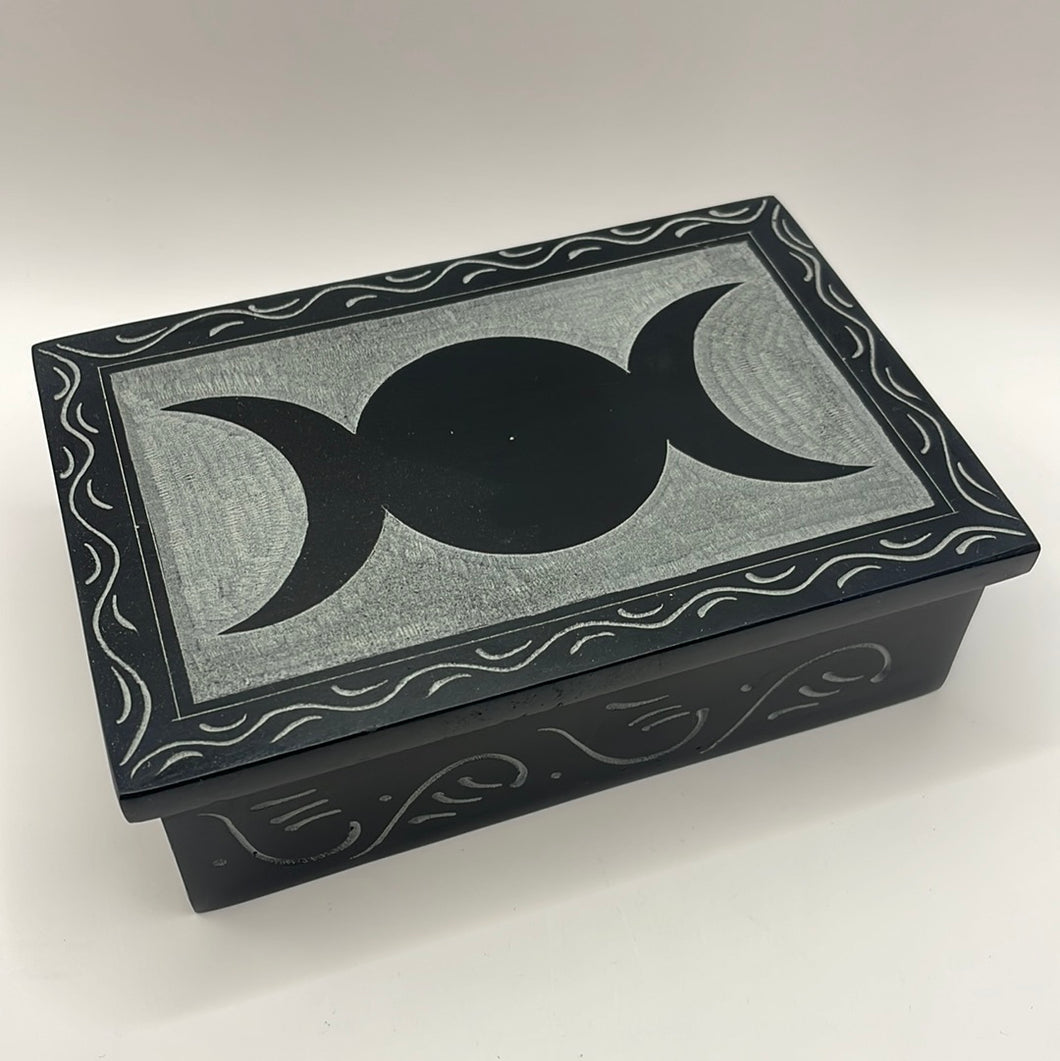 Triple Moon Engraved Soapstone Box